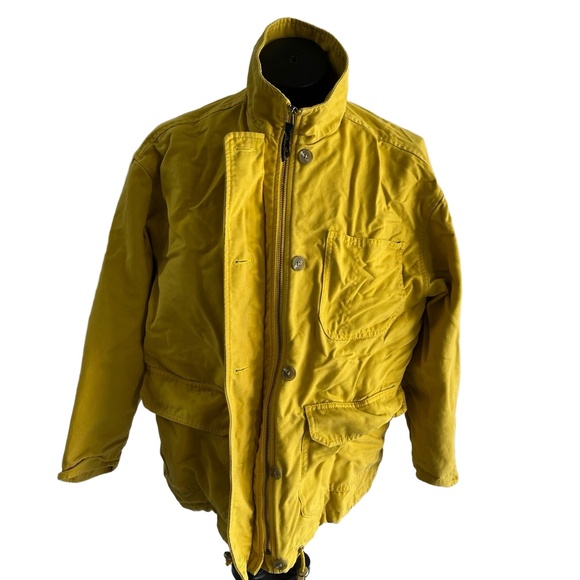 Eddie Bauer Jacket Mens Size Small Petite Yellow Field Stand Collar Utility Outd - Picture 1 of 5